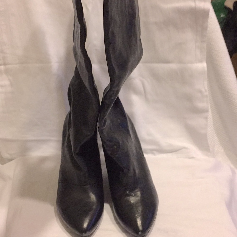 Black Wedge Knee High Boots